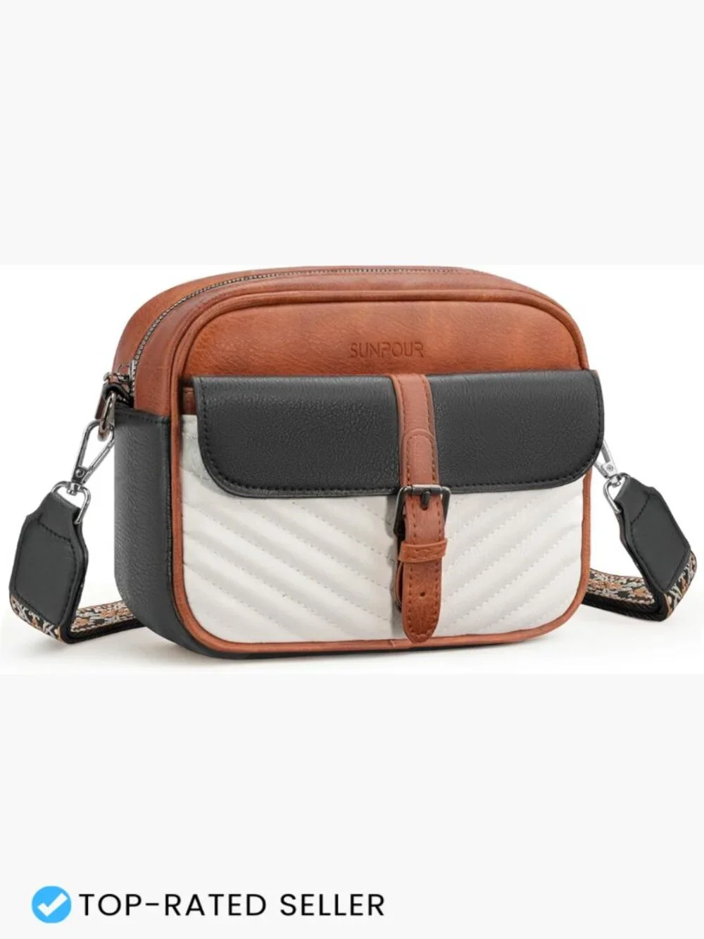 Quilted Vegan Leather Crossbody Purse with RFID Card Slots Adjustable Wide Strap